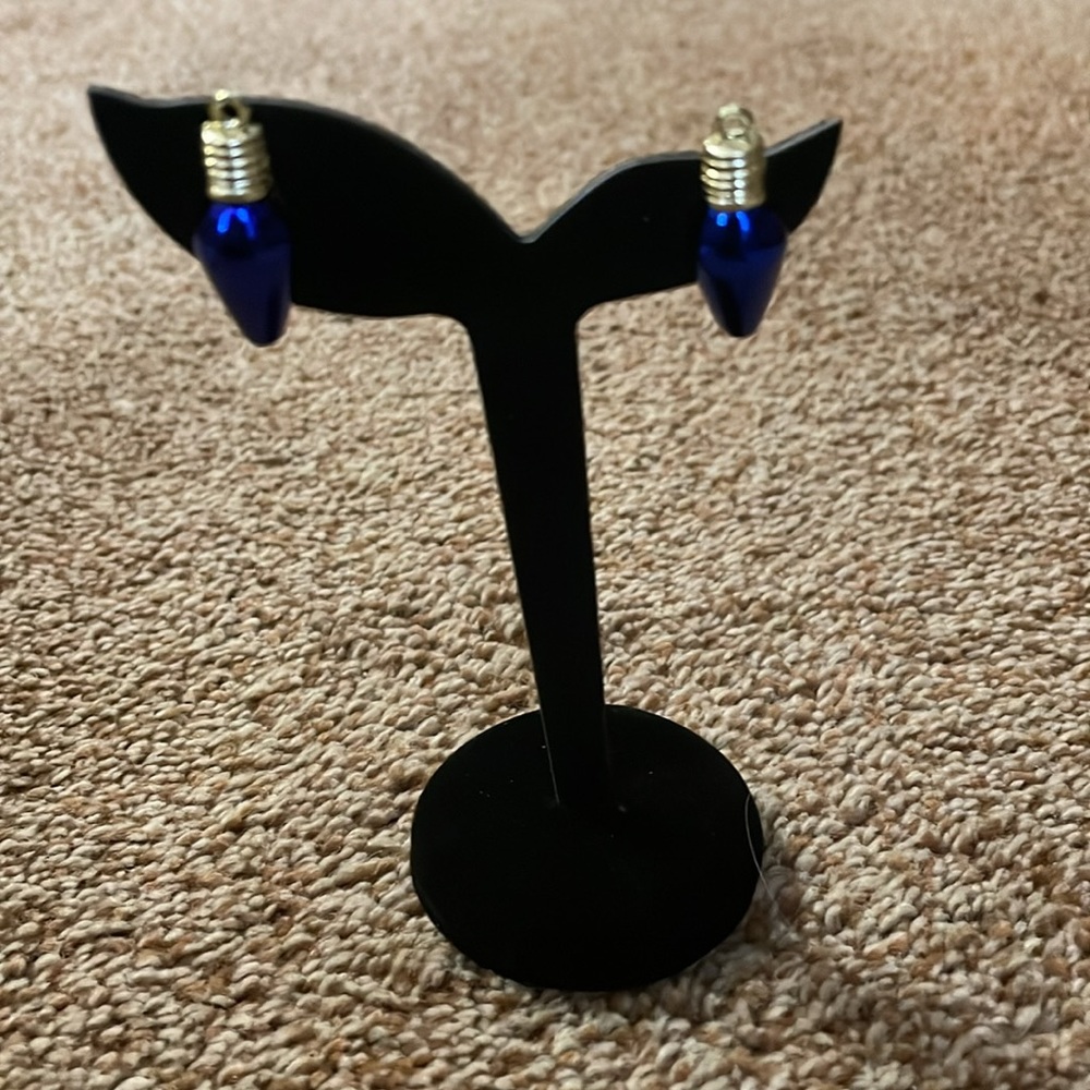 Blue Christmas light bulb post earrings